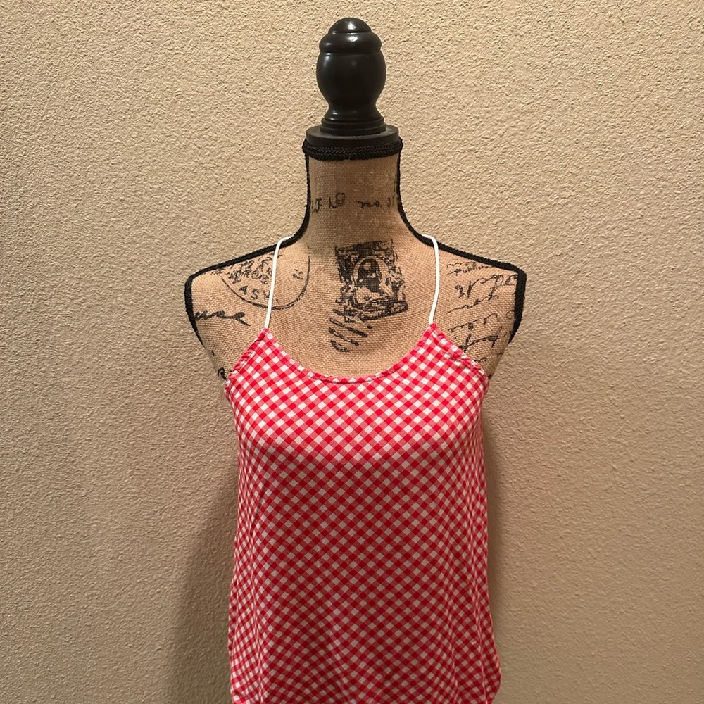 No Boundaries,  Red and White Gingham Print Tank Top Size Medium
